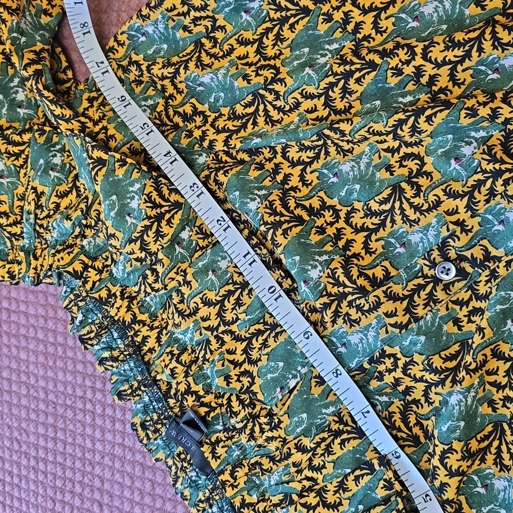 J.Crew‎ Off Shoulder Ratti Top Elephant Print 8 Button Front Ruffle 3/4 Sleeve - Picture 5 of 10